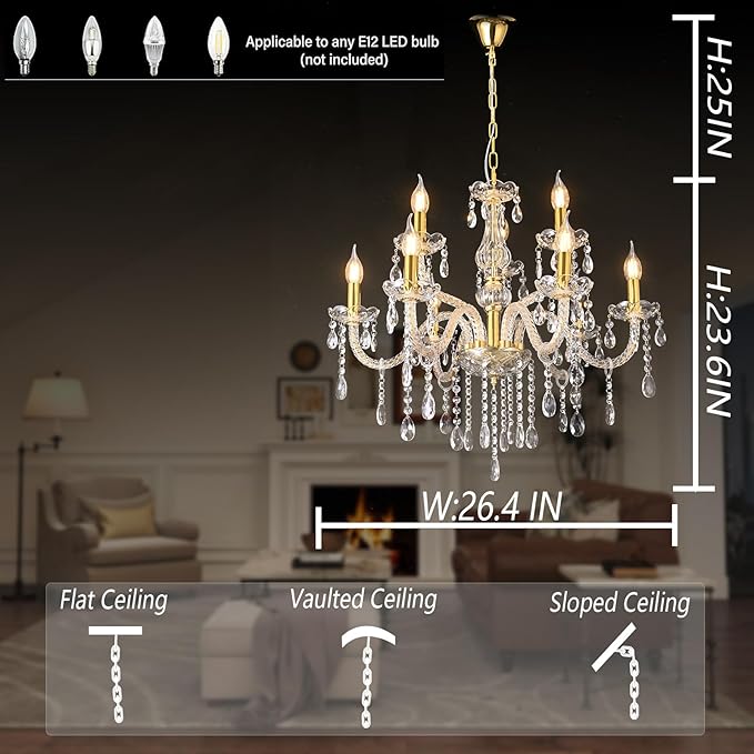 MALOSA Large Gold Crystal Chandeliers for Bedroom,Living Room,Dining Room 9 Lights