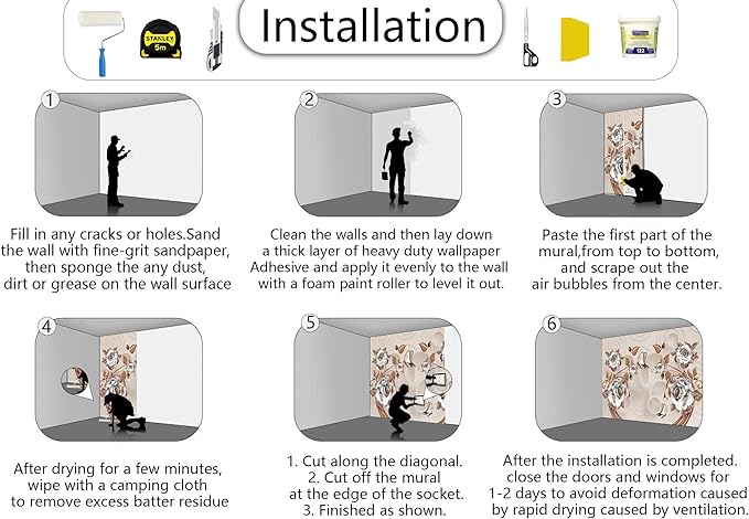 3D Floral Wallpaper Butterfly Rose Mural for Living Room Bedroom Tv Background (Not Self-Adhesive)