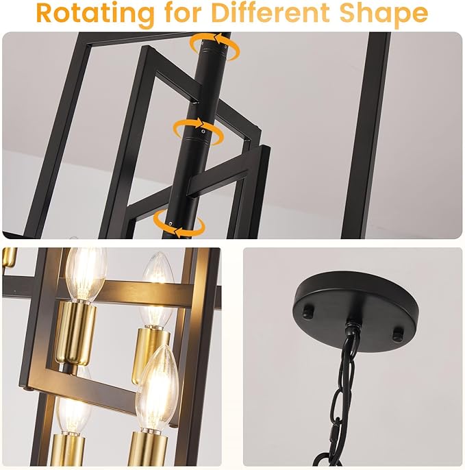 Black and Gold Chandelier, 8-Light Farmhouse Lantern Pendant Light Fixtures, Rustic Industrial Foyer Lighting Fixtures, Large Chandeliers for High Ceilings, for Hallway, Staircase, Entryway