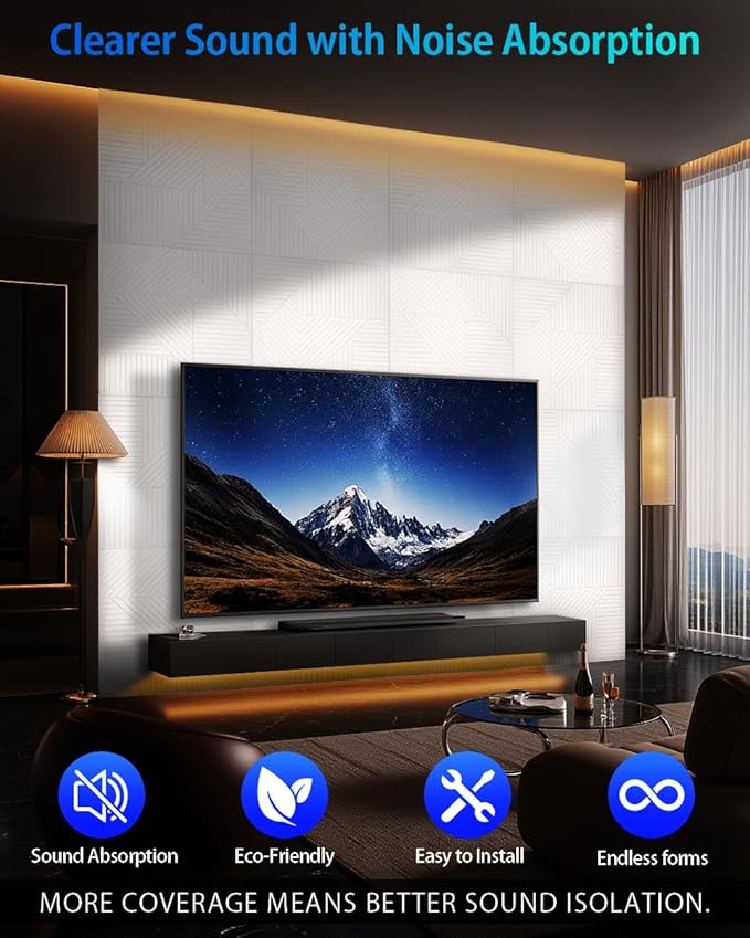 6 Pack Acoustic Wall Panels Self-Adhesive, 23.6" X 23.6" X 0.5" Decorative Acoustic Panels, Soundproof Wall Panels for Studio, Home & Living Room, Polyester - Grille White