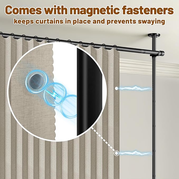 AJAZZ Room Divider Curtain (2 Panels, Cream White, W100 x L96 in)+ Curtain Rods No Drilling Adjustable Tension (H) 43-120×(W) 35-200 in, Heavy Duty Wall Divider for Apartment/Dorm