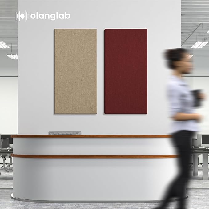 Olanglab Sound Absorbing Acoustic Wall Panels 2 Pack, 2'' 24''x48'' Fiberglass Sound Dampening Panels, Large Fabric Wrapped Sound Proof Panels for Walls (Khaki)