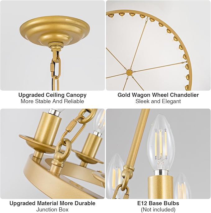 60in Gold Wagon Wheel Chandelier, 36-Light Farmhouse Large Chandelier Round Modern Rustic Industrial Adjustable Height for High Ceiling Living Room, Entryways, Foyer, Staircases, Dining Room