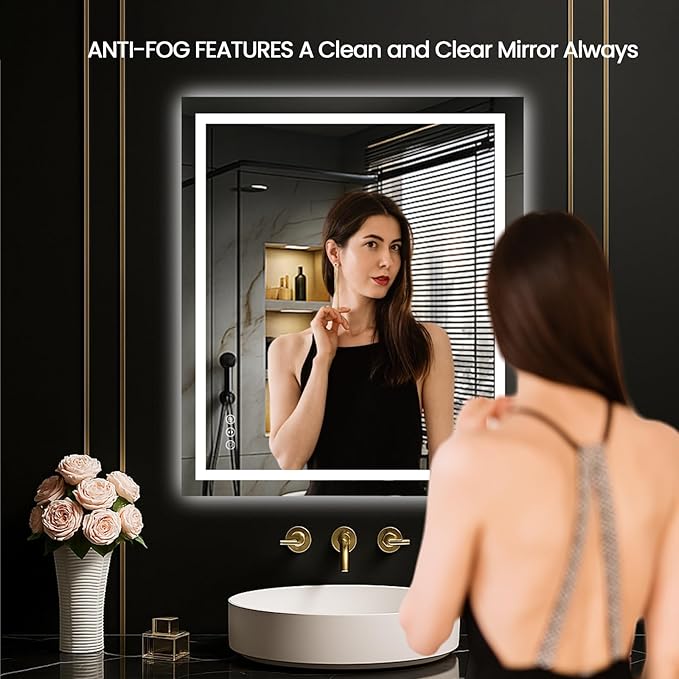 LOAAO 24"X28" LED Mirror for Bathroom, Lighted Bathroom Mirror with Lights, Anti-Fog, Dimmable, Memory Function, Easy to Install, Clear Reflection