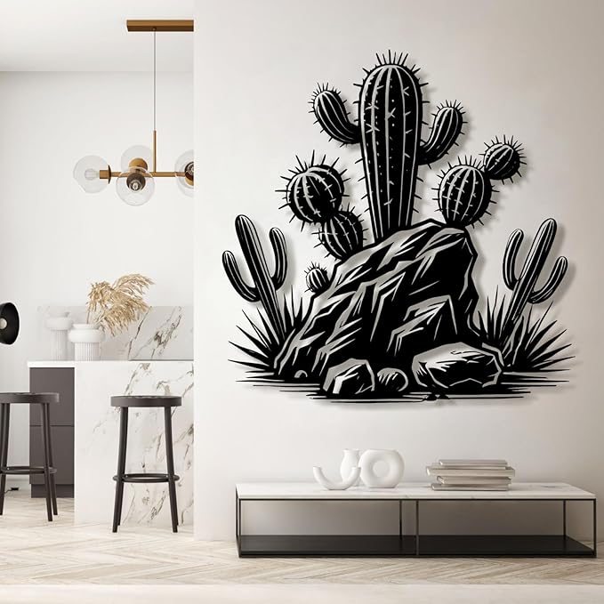 Metal Cactus Wall Decor,Southwestern Wall Art Metal,Metal Desert Wall Art,Metal Cactus Outdoor Decor,Natural Themed Home Decor,Metal Cactus Yard Art (Style 1, 24 L" x 24 W" / 60 x 60 cm)