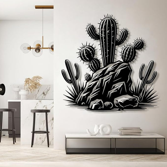 Lunwall Metal Cactus Wall Art, Southwestern Wall Decor, Metal Desert Wall Art, Cactus Outdoor Decor, Natural Themed Home Decor, Vertical Wall Mount, 31 L" x 31 W" / 80 x 80 cm
