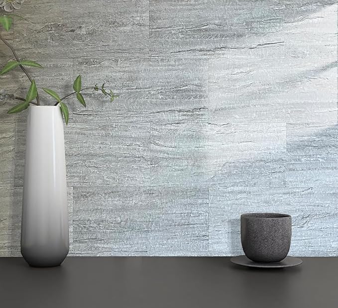 AULIGET 2-Piece Grey Shale Peel and Stick Backsplash Wall Tiles, 6" x 12" PVC Faux Stone Stick on Tiles for Backsplash Kitchen, Bathroom, Laundry Room, Camper, Fireplace