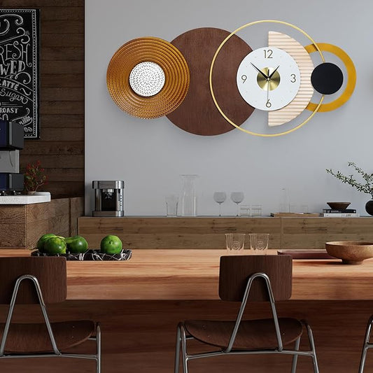Modern Mid Century Clock Large Wall Clock Decorative Battery Operated Wall Clocks for Living Room,Silent Metal Brown Wall Clock Circle Geometric Clocks for Home,Living Room,Bedroom
