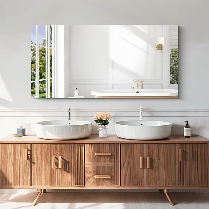 KOCUUY Frameless Mirror, 24x48 Inch Rectangle Bathroom Vanity Mirror for Over Sink, Upgraded Shatterproof Unframed Design for Bedroom, Living Room, Entryway
