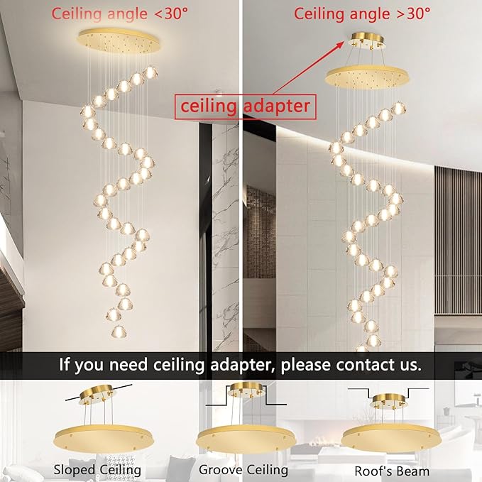 30-Lights Modern Chandeliers for High Ceiling Large Crystal Chandeliers LED Long Handing Light Fixture for Entrance Hallway Foyer Staircase 3000K