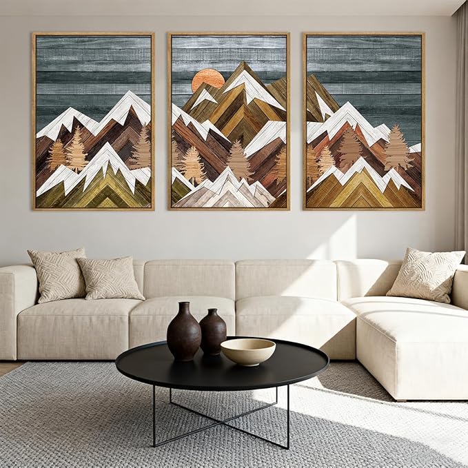 BINCUE Extra Large Mountain Wall Art Decor large Artwork Mountain Wall Decor 24x36 Inches Set of 3 Framed Painting for Living Room Bedroom Office