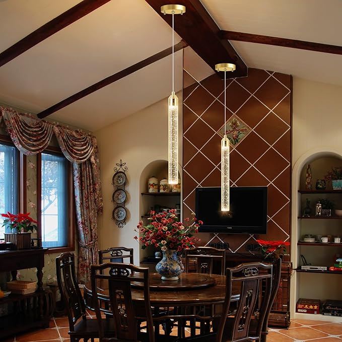 1-Light Modern Crystal Chandeliers LED Dimmable Pendant Lighting for Kitchen Island Dining Room Hallway