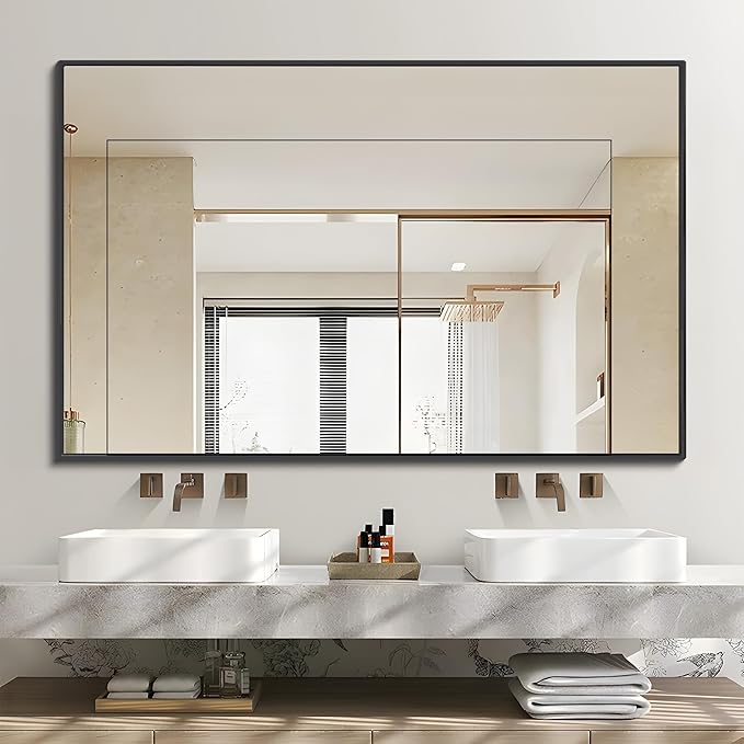 Black Bathroom Mirror for Wall, 30x48 Inch Rectangle Mirrors with Metal Frame, Modern Vanity Wall Mirror Decor for Entryway Hangs, Bathroom, Living Room Horizontal or Vertical