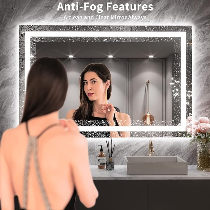 LOAAO 55X36 LED Bathroom Mirror with Lights, Anti-Fog, Dimmable, Backlit + Front Lit, Lighted Bathroom Vanity Mirror for Wall, Memory Function, Tempered Glass, ETL Listed