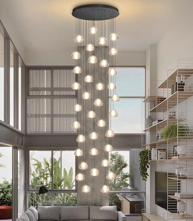 36 Light 216'' Long Large Crystal Chandeliers LED Chandeliers for High Ceiling Handing Light Fixture for Entrance Hallway Foyer Staircase Lobby Black