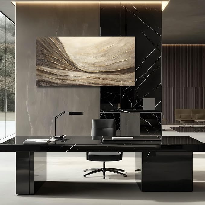 Brown Wall Decor Abstract Wall Art Gold Line Painting Living Room Wall Decorations Dark Grey Photo Prints for Kitchen 24x48 Inch Textured Wall Art