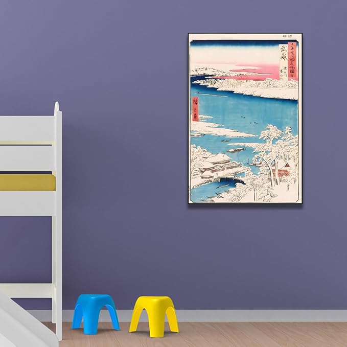 OKRA Utagawa Hiroshige Canvas Wall Art - Sumida River, Snowy Morning Poster - Japanese Posters Nature Landscape Art Room Aesthetic Decor Traditional Japanese Wall Decor Unframed