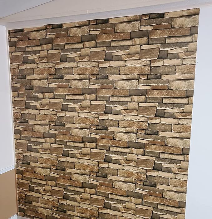787" Length x 17.7" Width Stone Wallpaper Self-Adhesive Peel and Stick-on Faux Contact Paper Decorative Backsplash Removable Brick Interior Wall Decor Panel for Kitchen Cabinets Bathroom Room