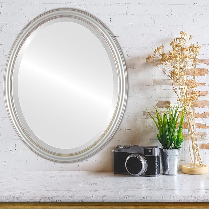 OVALCREST Oval Beveled Wall Mirror for Home Decor - Saratoga Style - Silver Shade - 22x26 Outside Dimensions