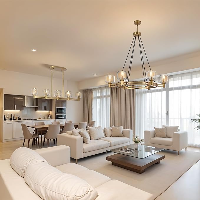 Modern Crystal Chandelier, 54" Large Gold Rectangle Chandeliers for Dining Room, 5-Light Kitchen Island Lighting, Light Fixtures Over Table,Pendant Lighting Fixture for Dining Room Bedroom