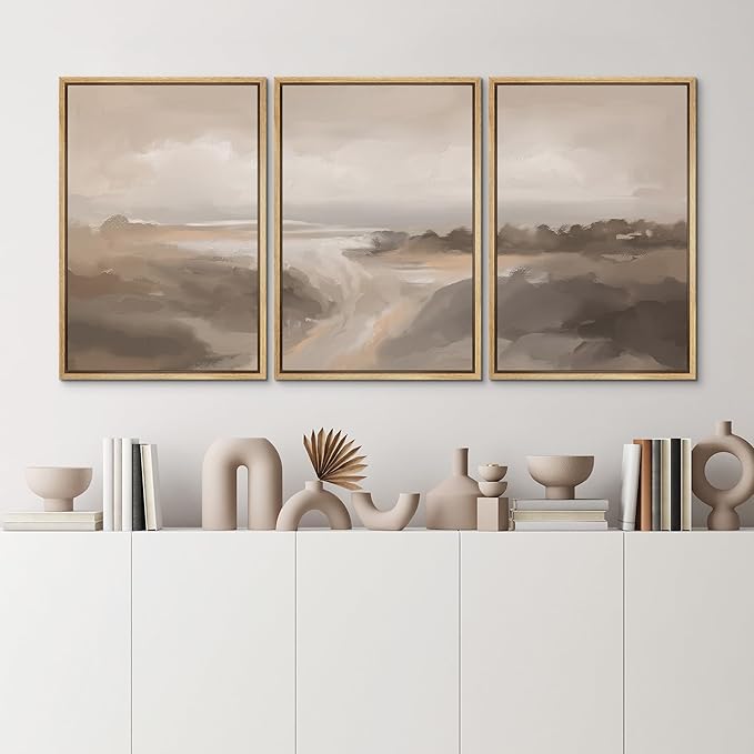 MUDECOR Framed Canvas Print Wall Art Serene Landscape Neutral Coastal Illustrations Realism Decorative for Living Room, Bedroom, Office - 16"x24"x3 Natural