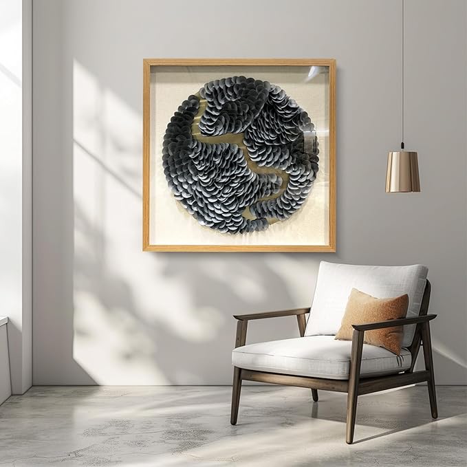 BrightA Black circular leather wall sculpture, wall art piece, large-scale wall decoration, 3D artwork, minimalist layered circular design, acrylic glass solid wood frame, contemporary office decoration item 31.5"x31.5"