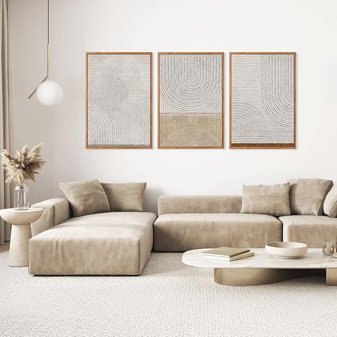 Large Modern Abstract Arch Framed Canvas Wall Art,Neutral Spiral Circles Wall Decor,Boho Beige Geometric Artwork,Mid Century Minimalist Art Print for Living Room,Bedroom,Office- 24"x36"x3