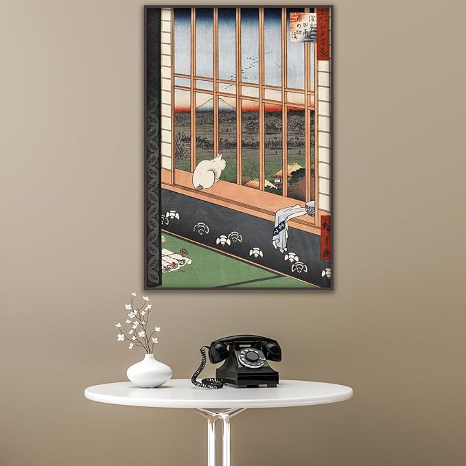 OKRA Utagawa Hiroshige Canvas Art Print - Asakusa Rice Fields and Torinomachi Festival Poster - Japanese Painting Cat Pictures - Animal Wall Decor for Office Bedroom Unframed(12×16in/30×40cm)