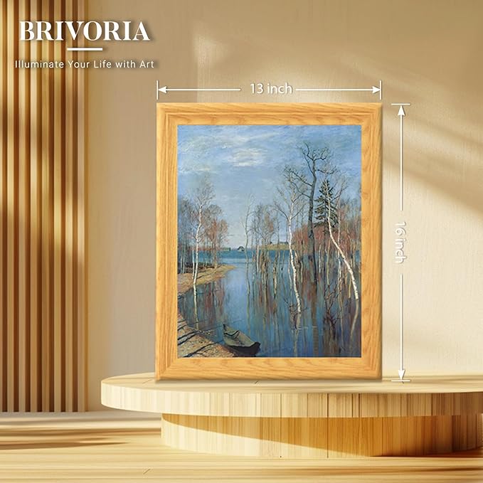 Brivoria Framed Canvas Wall Art Vintage Decor, Realistic Spring Art Print with Mat of Flooded Birch Trees and Still Water for Hallway Dining Room or Nature-Inspired Wall Display, 13"x16"