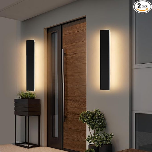 Mikeru 2 Pack Upgraded 23.6" Long LED Wall Sconce, 4.3" Wide IP65 Waterproof Outdoor Wall Lights, 3000K Warm White Exterior Lighting Fixtures for Front Porch, Garage, Basement & Patio