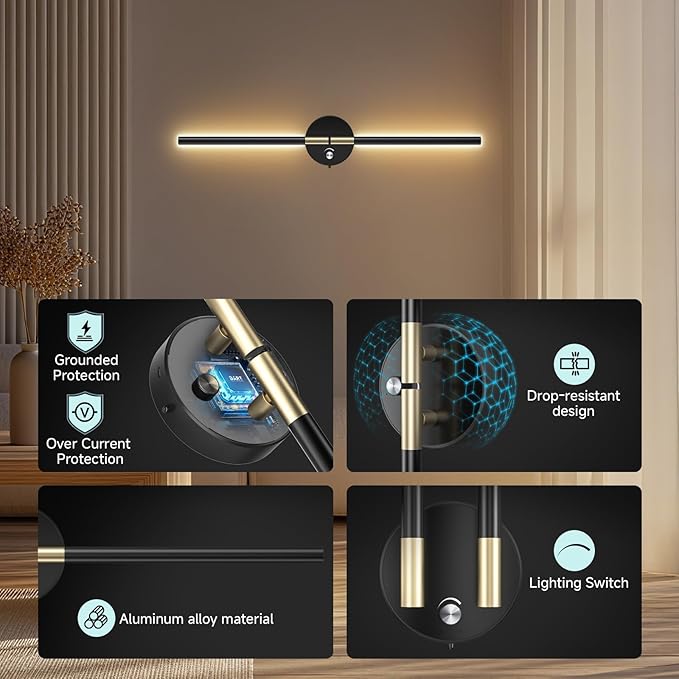 Battery Operated Wall Sconce with 360°DIY Independently Rotate Lamp,Wireless Magnetic Wall Lights with Remote,Timer,Dimmable 3000K-6500K,RGB Wall Sconces Decor for Bedroom,Living Room10000mAh