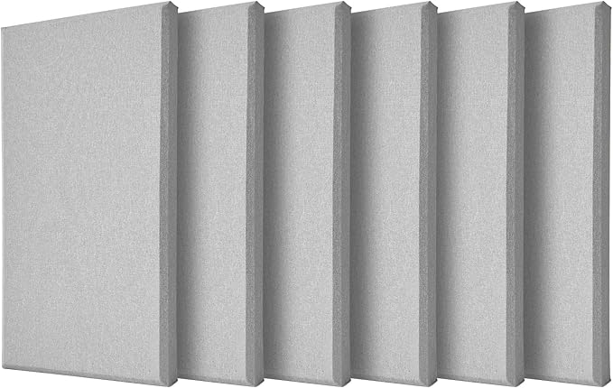 6 PCS Acoustic Panels, Large Soundproof Wall Panels, Professional Fiberglass Sound Absorbing Panels, 23.6x11.8 Inches Sound Proof Foam Panels for Walls, Studio Home Offices(Grey)