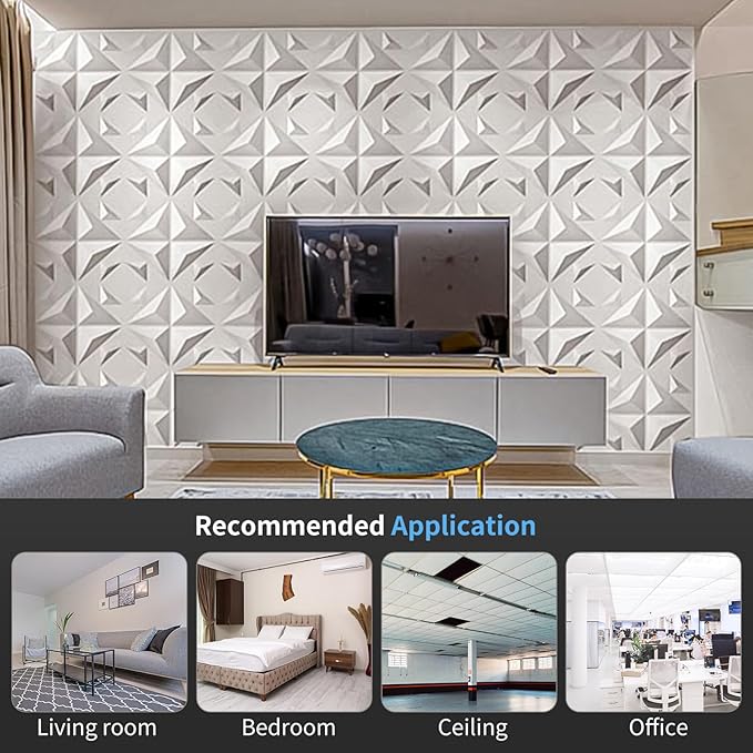 Art3d Decorative 3D Wall Panel, 32 Sq.FT PVC Interior Wall Decor for Living Room, Bedroom, Lobby, Office, Shopping Mall, White