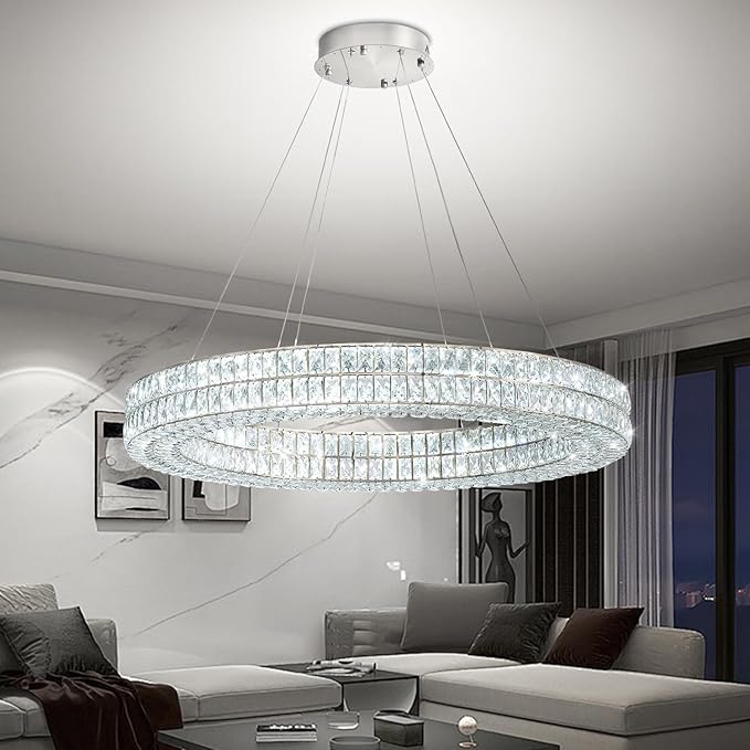 Led Ring Crystal Chandelier for Living Room, Modern Dimmable Chandeliers Lighting and Hanging Adjustable, LED Round Ceiling Chandelier for Dining Room (40inch,Black)