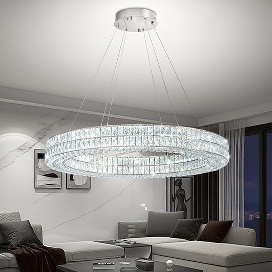 Led Ring Crystal Chandelier for Living Room, Modern Dimmable Chandeliers Lighting and Hanging Adjustable, LED Round Ceiling Chandelier for Dining Room (40inch,Black)