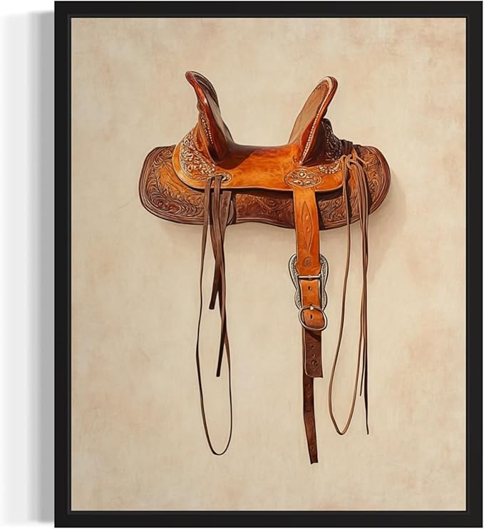 Cowboy Saddle Art Print Poster Wall Art, Western Country Farmhouse Wild West for Bedroom, Bathroom, Living Room Art Decor 58 (Cowboy Saddle, 11 x 14 inches, Unframed)