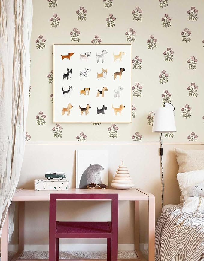 17.3”×393.7” Vintage Floral Wallpaper Retro Rose Flower Contact Paper for Cabinets Self Adheisve Floral Wallpaper for Bedroom Accent Wall Cabinets