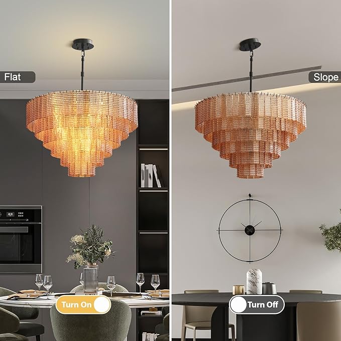 41" Large Chandelier, 18-Light Black Round Chandelier for Dining Room, Amber Crystal Glass Hanging Light Fixture, Pendant Light Perfect for Dining Room, Entryway, Foyer, Bedroom & Kitchen