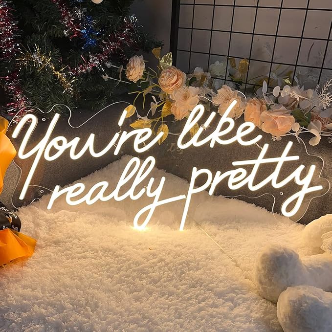 Neon Signs You are Like Really Pretty-Transparent Acrylic with Dimmers Light Signs Indoor Bedroom Decor Wall Led Neon Sign Backdrop Flex 25.5×11.8 IN Bar Christmas Party Wedding Living Room Warm White