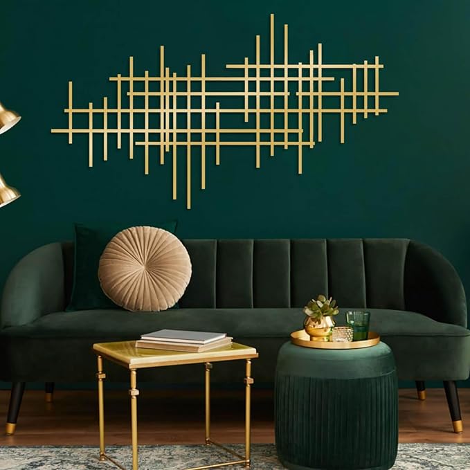 Jogwenu Geometric Line Metal Wall Art, Minimalist Geometric Metal Wall Decor, Line Wall Hanging, Modern Luxury Wall Decor, Abstract Wall Decorations (Gold, 35"x20"/90x51cm)