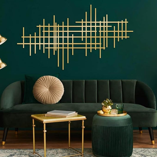 Jogwenu Geometric Line Metal Wall Art, Minimalist Geometric Metal Wall Decor, Line Wall Hanging, Modern Luxury Wall Decor, Abstract Wall Decorations (Gold, 35"x20"/90x51cm)