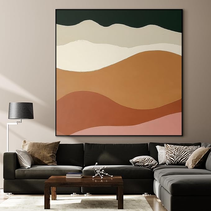 36"x36" Large Framed Wall Art - Abstract Desert Landscape Earth Tone Geometric Wave Pattern (Frame Assembly Required)
