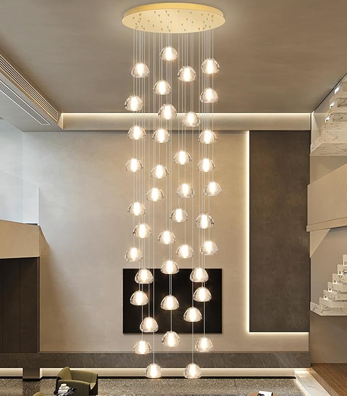 236'' Long Large Crystal Chandeliers LED Chandeliers for High Ceiling Handing Light Fixture for Entrance Hallway Foyer Staircase Lobby Gold