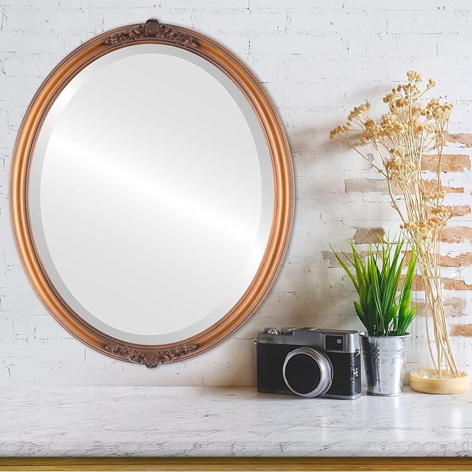 OVALCREST Oval Beveled Wall Mirror for Home Decor - Contessa Style - Sunset Gold - 26" x 22"
