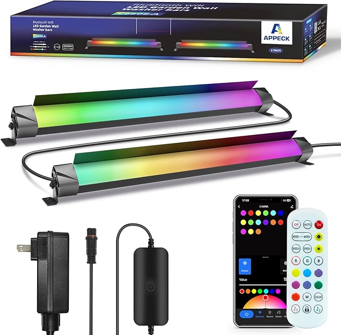 APPECK Wall Washer Light Bar 2 Pack, 30W RGBCW Stage Wash Light Bars, RGB Lights Bar, IP67 Waterproof & 16 Million Colors&Timing& Music Sync, for Commercial Lighting, Birthday Party, Garden Lighting