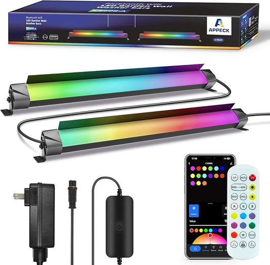 APPECK Wall Washer Light Bar 2 Pack, 30W RGBCW Stage Wash Light Bars, RGB Lights Bar, IP67 Waterproof & 16 Million Colors&Timing& Music Sync, for Commercial Lighting, Birthday Party, Garden Lighting