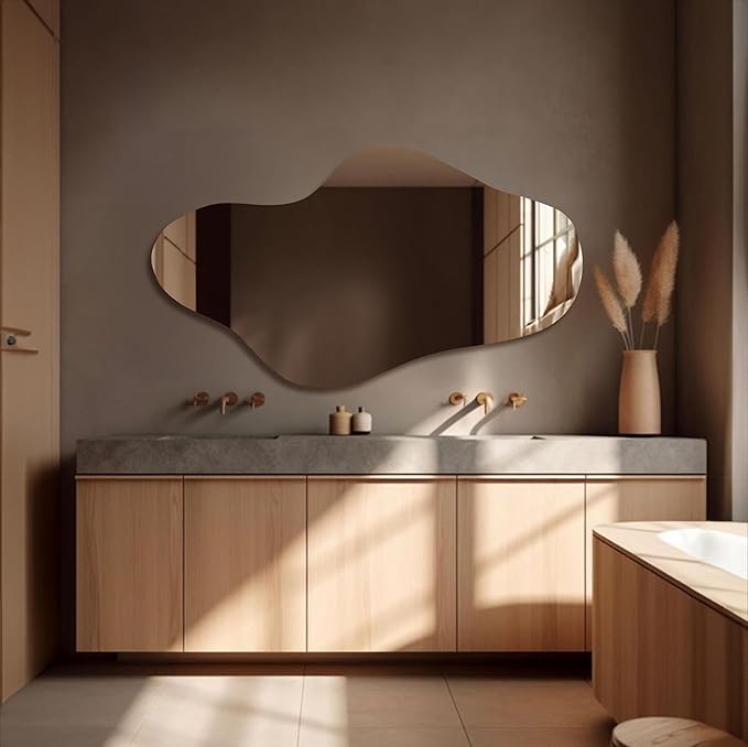 Asymmetrical Led Lighted Mirror for Bathroom, Irregular Vanity Mirror with Lights, Washbasin Backlit Led Illuminated Wall Mirror (Warm Ligth, 27.2"x47.2" inc | 69x120 cm)