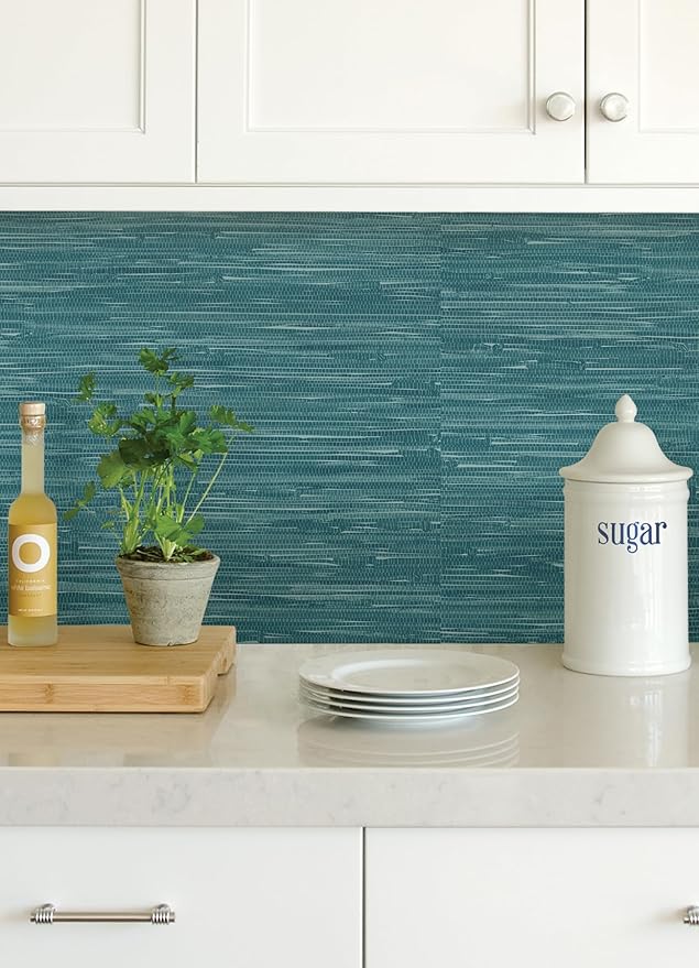 NuWallpaper Steel Blue Grassweave Peel & Stick Wallpaper, NU2874