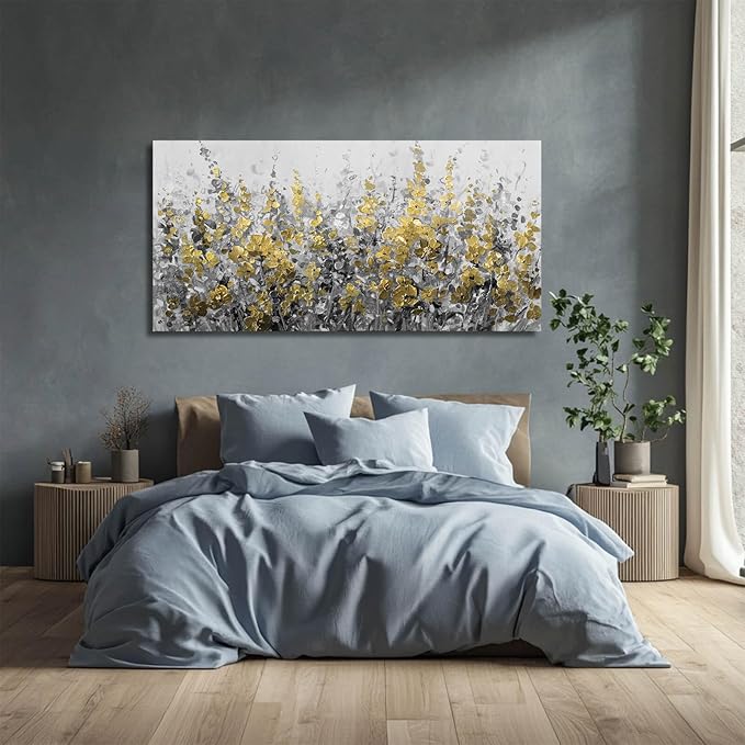 MLART99 Black and Gold Wall Art Plant Prints Pictures 29"x58" Floral Posters Botanical Home Decor Bedroom Wall Decor Above Couch