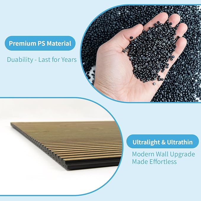 Art3d 4-Pack Glue-On Fine Bar Wainscoting Panel for Interior Wall Decor - 104 x 12 Inch Polystyrene Ultralight Slim Slat Wall Panels for Living Room Bedroom, Teak